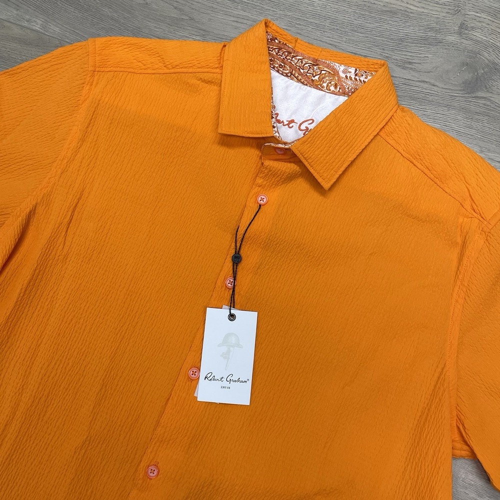 Robert Graham Orange Seersucker Piers Orange Button Up Shirt Men Sz M S/S NEW